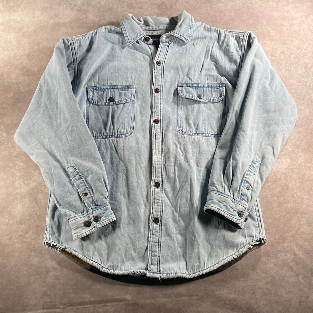 VTG 90s World Island Denim Fleece Lined Shirt Jacket Size Large